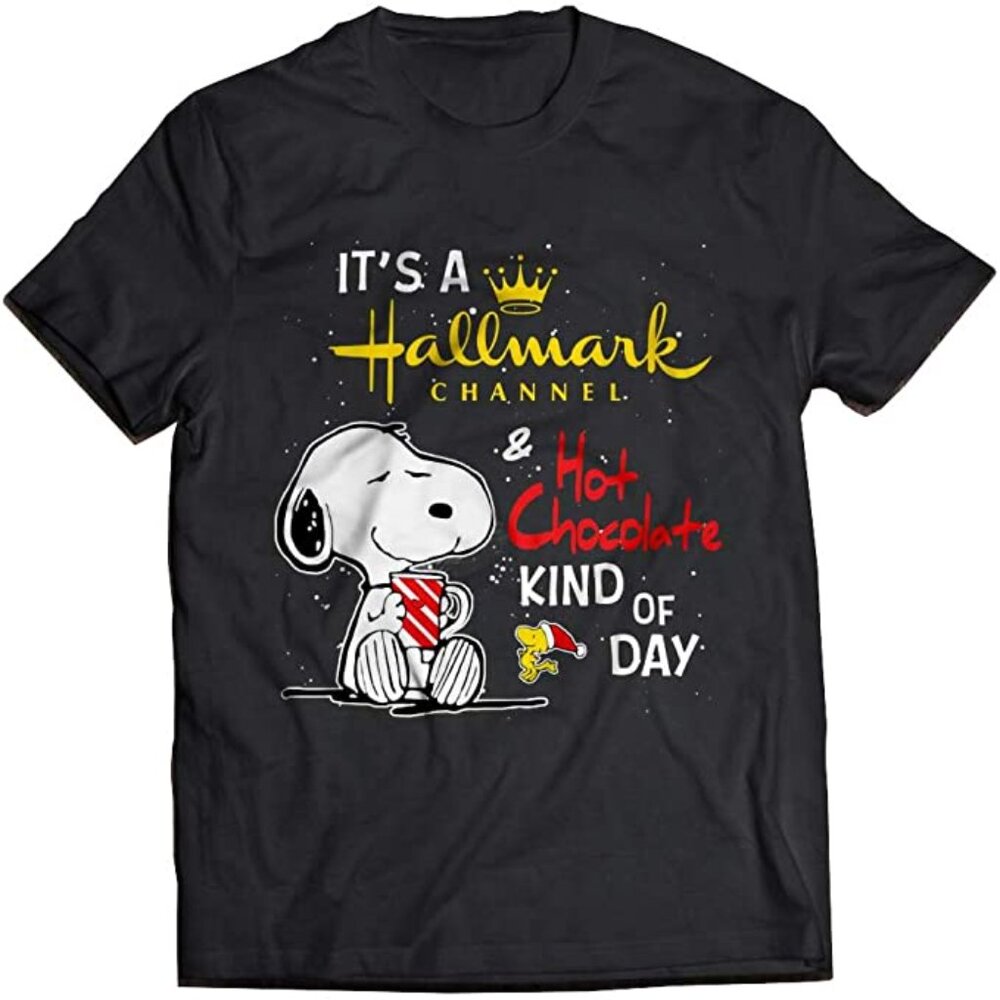 Snoopy Hallmark T-Shirt Funny Hot Chocolate Tee Woodstock Christmas Top 96